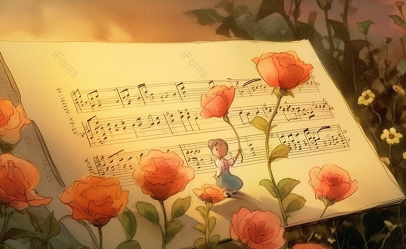 乐谱水彩花朵植物信封背景,插画/手绘图,插画/手绘图库,插画/手绘图下载,插画/手绘